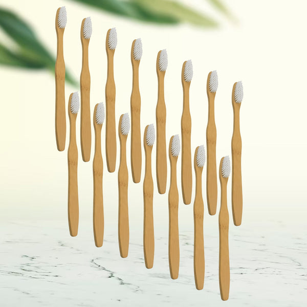 Bamboo Wooden Toothbrush Soft Toothbrush Wooden Child Bamboo Toothbrush Biodegradable Manual Toothbrush for Adult, Kids (15 pcs set / With Round Box)