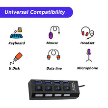 4 Port USB, HUB USB 2.0 HUB Splitter High Speed with On/Off Switch Multi LED Adapter Compatible with Tablet Laptop Computer Notebook