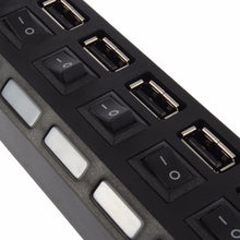 USB Splitter Multi Port USB 2.0 Hub, 7 Port with Independent On/Off Switch and LED Indicators USB A Port Data Hub, Suitable for PC Computer Keyboard Laptop Mobile HDD, Flash Drive Camera Etc