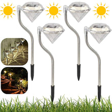 Diamond Shaped Solar Powered Stake Lights, Waterproof Outdoor Solar Power Lawn Lamps Led Spot Light Garden Pathway Stainless Steel Solar Landscape Lighting (4 Pcs Set)