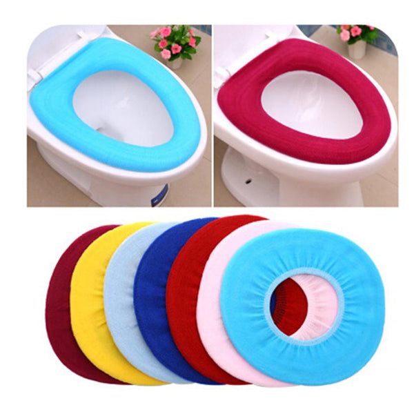 Bathroom Soft Thicker Warmer Stretchable Washable Cloth Toilet Seat Cover Pads (1pc)