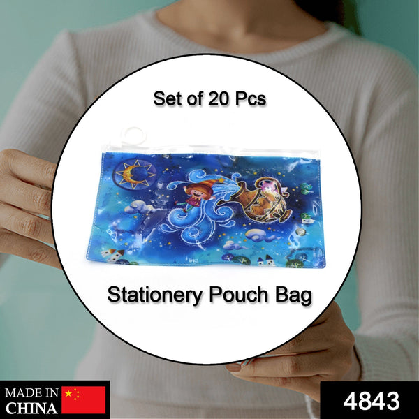 4843 20 Pc Blue Printed Pouch For Carrying Stationary Stuffs And All By The Students. 