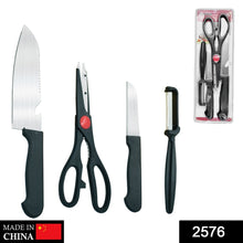 2576 Stainless Kitchen Tool Set (Butcher Knife, Standard Knife, Peeler and Kitchen Scissor) - 4 Pcs 