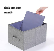 FOLDABLE STORAGE BOX WITH LID AND HANDLES, COTTON AND LINEN STORAGE BINS AND BASKETS ORGANIZER FOR NURSERY, CLOSET, BEDROOM, HOME