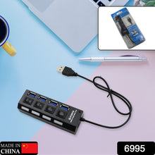 4 Port USB, HUB USB 2.0 HUB Splitter High Speed with On/Off Switch Multi LED Adapter Compatible with Tablet Laptop Computer Notebook